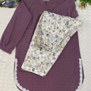 Royal Charm – Purple Kurti with Digital Print Ghair Shalwar