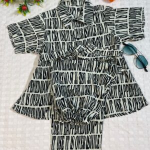 Bold Vibes – Girls’ Black & White Text Print Co-ord Set