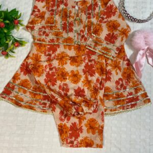 Floral Glow – Girls' Printed Top with Ghair Shalwar